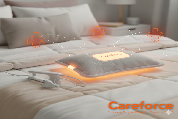 Careforce rechargeable electric hot water bag in grey for period cramps, back pain, and full-body warmth.