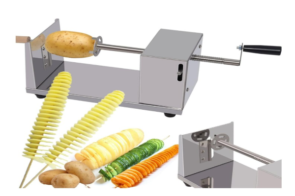 Hoqqf stainless steel twisted potato slicer manual tornado chips cutter with skewers