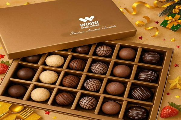 WINNI luxury imported Belgian dark chocolate truffles gift box with 24 handmade chocolates for birthday and Valentine gifting